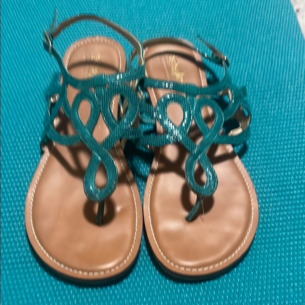 Coach and Four teal Leather Thong Sandals really good condition